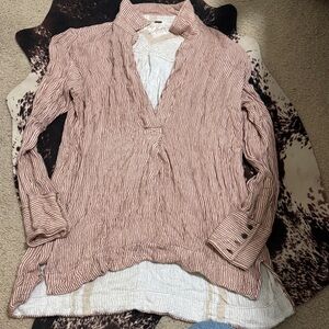Free People Striped Blouse - pink and purple